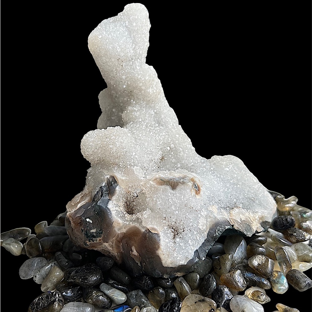 🪸WHITE QUARTZ CHALCEDONY DRUZY CORAL GEODE STALACTITE CLUSTER-BASE MATRIX🪸 - Picture 3 of 7
